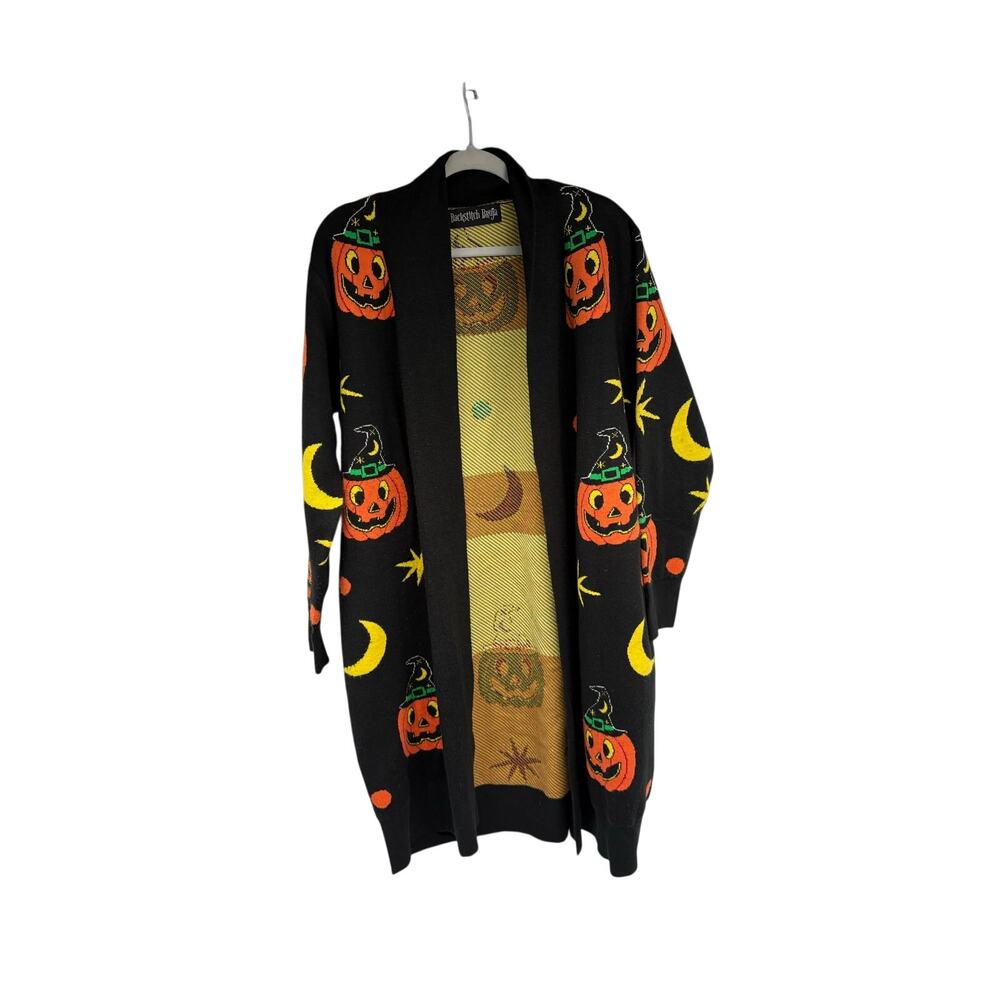 Backstitch Bruja Pumpkin Witch Open Cardigan Moon Womens XL